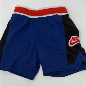 Nike Kids Blue Athletic Shorts -Red Waistband Trim 3-4 drawstring